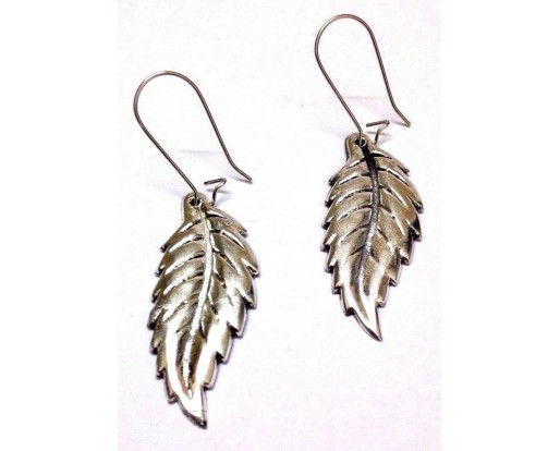 LEAF - Silver Oxidized Earring - Light Hook Dangle Drop Long- Fashion Novelty Gift
